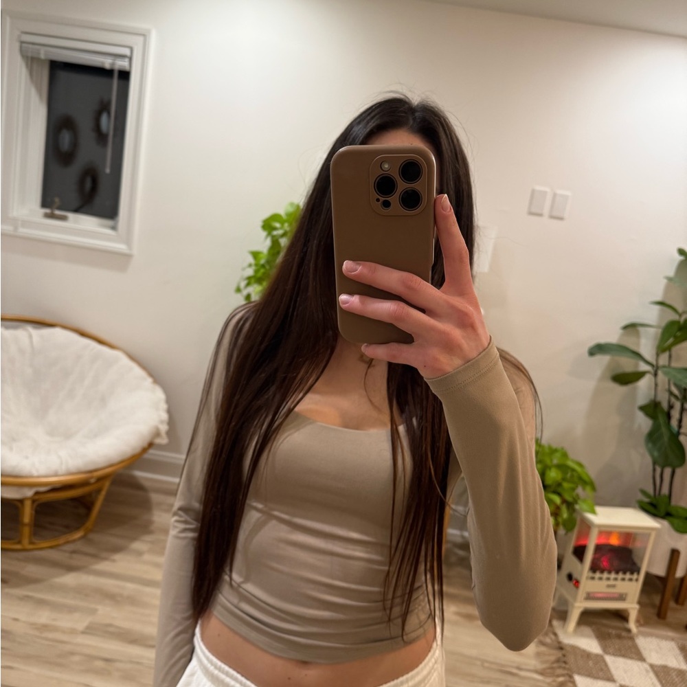 Hollister Cream Fitted Crop Bodysuit